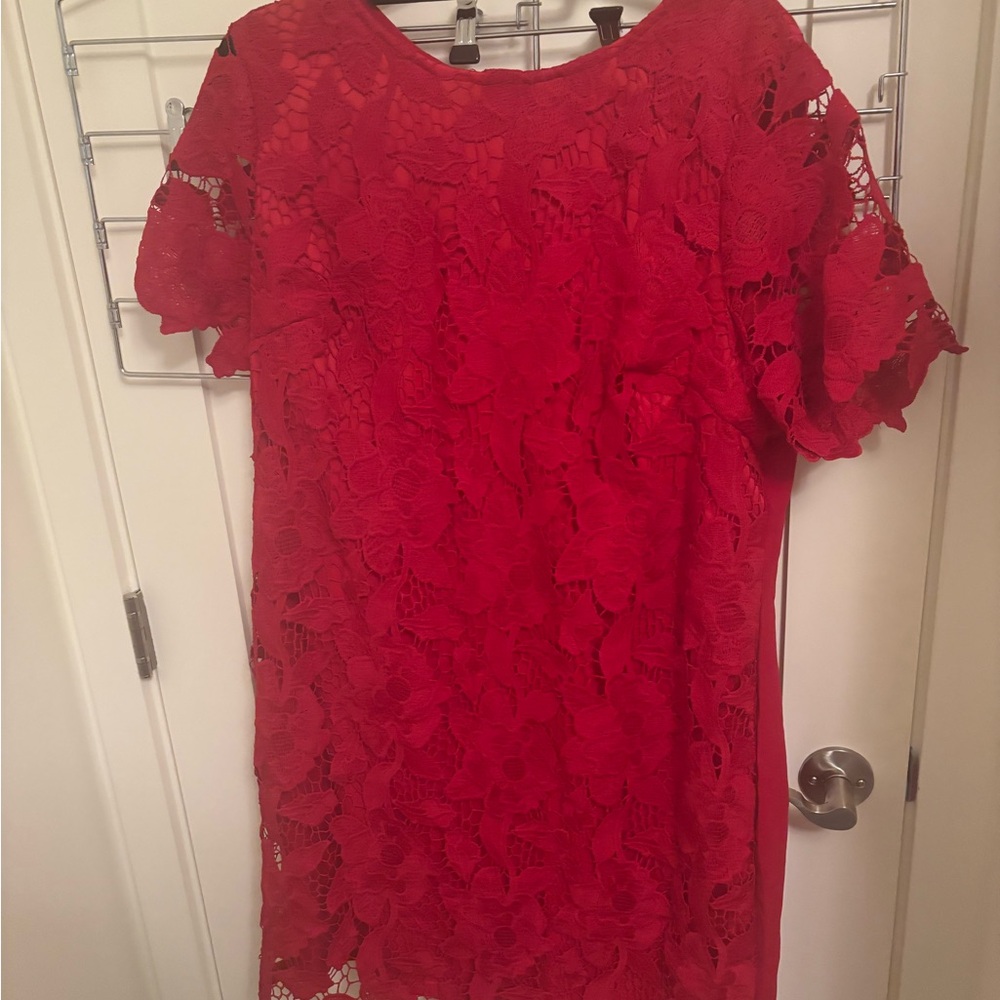 SHEIN Vibrant Red Lace Mini Dress